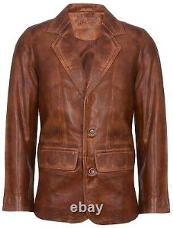Men's Tan Genuine Leather Blazer Soft Real Italian Tailored Vintage Coat Jacket