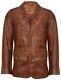 Men's Tan Genuine Leather Blazer Soft Real Italian Tailored Vintage Coat Jacket