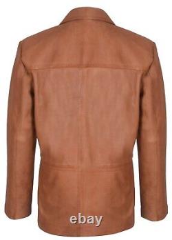 Men's Tan Genuine Leather Blazer Soft Real Italian Tailored Vintage Jacket Coat