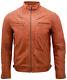 Men's Vintage Tan Retro Casual Zipped 100% Leather Racing Quilted Biker Jacket