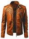 Mens Biker Cafe Racer Vintage Motorcycle Distressed Tan Leather Jacket All sizes