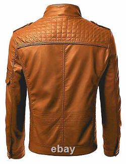 Mens Biker Cafe Racer Vintage Motorcycle Distressed Tan Leather Jacket All sizes