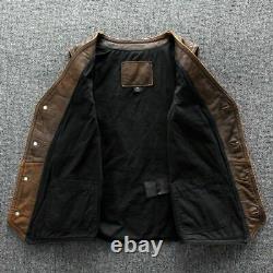 Mens Bomber Classic Vintage Tan Brown Biker Vest motorcycle Leather Jacket Top