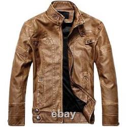 Mens Genuine Leather Cowhide Jacket Vintage Slim Fit Real Biker Different Color