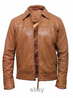 Mens Genuine Leather Motorbike jacket Classic Vintage Harrington Black/Tan/Olive