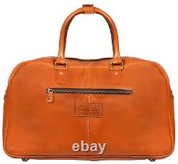Mens Genuine Tan Leather Overnight Travel Gym Vintage Duffle Luggage Bag