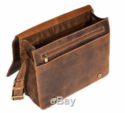 Mens Messenger Leather Bag Waxed Tan VINTAGE Laptop Office Uni Casual Record Bag