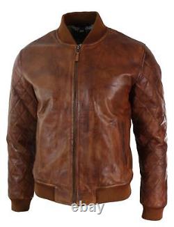 Mens Motorcycle Vintage Washed Tan Brown Real Leather Bomber Pilot Jacket