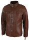 Mens Tan Brown Retro Biker Style Jacket Real Leather Soft Touch Vintage look