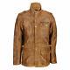 Mens Tan Brown Soft Real Leather Vintage Military Coat Smart Casual Field Jacket
