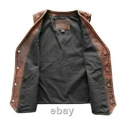 Mens Tan Brown Vintage Biker Waistcoat Motorcycle Casual Leather Vest