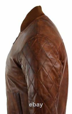 Mens Tan Brown Vintage Real Leather Bomber Pilot Jacket