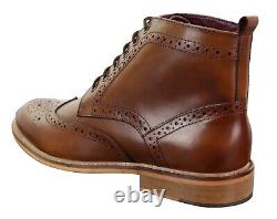 Mens Tan Leather Classic Retro Oxford Formal Laced Ankle Vintage Brogue Boots