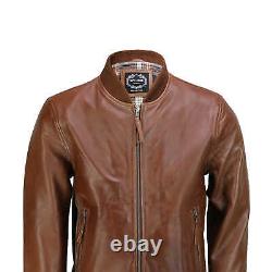 Mens Tan Soft Real Leather Smart Casual Vintage Pilot Bomber Biker Style Jacket