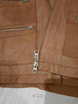 Mens Tan Soft Real Leather Smart Casual Vintage Zipper Jacket-UK XL