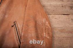 Mens Vintage 40s Brown Tan Leather Biker Sherpa Lined Jacket M 40 R19794
