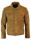 Mens Vintage Short Denim Style Retro Real Suede Leather Jean Jacket Casual