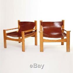 MidCentury BORGE MOGENSEN Tan Leather Pair Lounge Armchairs Vintage Retro sofa