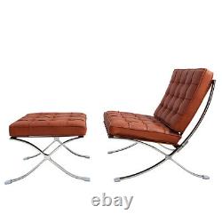 Mid Century Fold C/ognac B-arcelona Lounge Chair Stool Tan Vintage Club