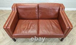 Mid-Century Modern Vintage Danish Cognac Tan Leather 2 Seater Sofa by Stouby