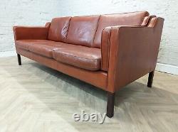 Mid-Century Modern Vintage Danish Cognac Tan Leather 3 Seater Sofa by Stouby