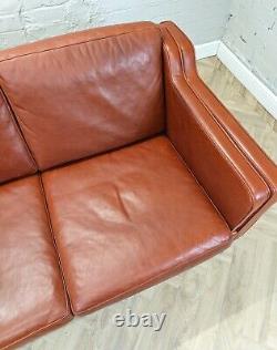 Mid-Century Modern Vintage Danish Cognac Tan Leather 3 Seater Sofa by Stouby