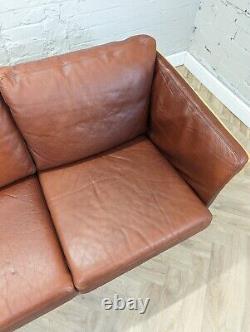 Mid-Century Modern Vintage Danish Tan Brown Leather 3 Seater Sofa by Skalma