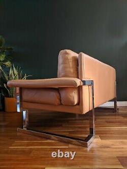 Mid Century Pieff Valentino Sofa 2-Seater Light Tan Leather Vintage Mandarin 70s