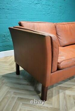 Mid Century Retro Danish Tan Leather 3 Seater Sofa Settee Couch By Vemb 1970s