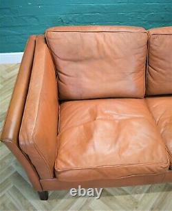 Mid Century Retro Danish Tan Leather 3 Seater Sofa Settee Couch By Vemb 1970s