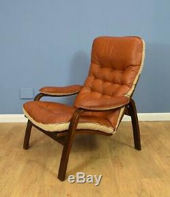 Mid Century Retro Danish Tan Leather Bentwood Lounge Armchair 1970s 2 available