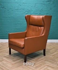 Mid Century Retro Danish Tan Leather Mogensen Style Lounge Arm Chair 1970s