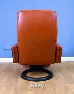 Mid Century Retro Danish Tan Leather Reclining Lounge Arm Chair by Bramin 1970s