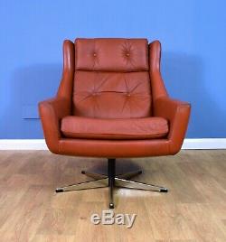 Mid Century Retro Danish Tan Leather Swivel Lounge Arm Chair by Eran 1960s 70s