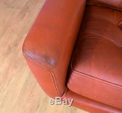 Mid Century Retro Danish Tan Leather Swivel Lounge Arm Chair by Eran 1960s 70s