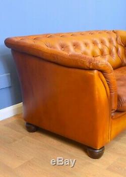 Mid Century Retro Vintage Danish Patinated Tan Leather 2 Seat Sofa Settee 1980s