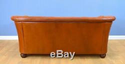 Mid Century Retro Vintage Danish Patinated Tan Leather 2 Seat Sofa Settee 1980s