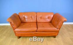 Mid Century Retro Vintage Danish Tan Leather 2 Seater Sofa Settee 1970s