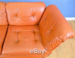 Mid Century Retro Vintage Danish Tan Leather 2 Seater Sofa Settee 1970s