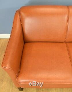 Mid Century Retro Vintage Danish Tan Leather 3 Seat Sofa Settee Couch 1970s