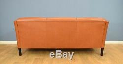 Mid Century Retro Vintage Danish Tan Leather 3 Seat Sofa Settee Couch 1970s