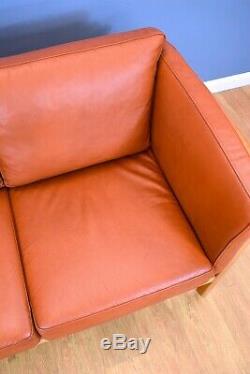 Mid Century Retro Vintage Danish Tan Leather & Beech Slatted 2 Seat Sofa Settee
