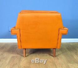 Mid Century Retro Vintage Danish Tan Leather Lounge Arm Chair 1960s 70s