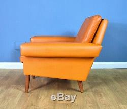 Mid Century Retro Vintage Danish Tan Leather Lounge Arm Chair 1960s 70s
