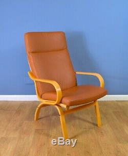 Mid Century Retro Vintage Danish Tan Leather Lounge Armchair 1970s