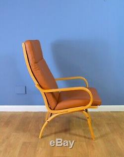 Mid Century Retro Vintage Danish Tan Leather Lounge Armchair 1970s
