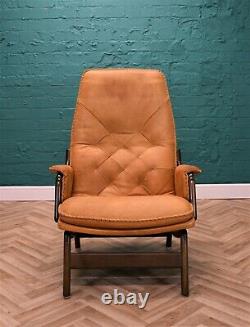 Mid Century Retro Vintage Danish Tan Leather Lounge Armchair by Berg 1970s
