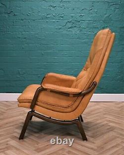 Mid Century Retro Vintage Danish Tan Leather Lounge Armchair by Berg 1970s