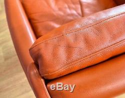 Mid Century Retro Vintage Danish Tan Leather Swivel Lounge Arm Chair 1960s 70s