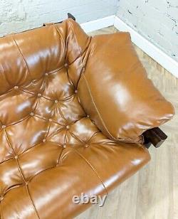 Mid-Century Vintage Brazilian Tan Leather 3 Seater MP-41 Sofa by Percival Lafer